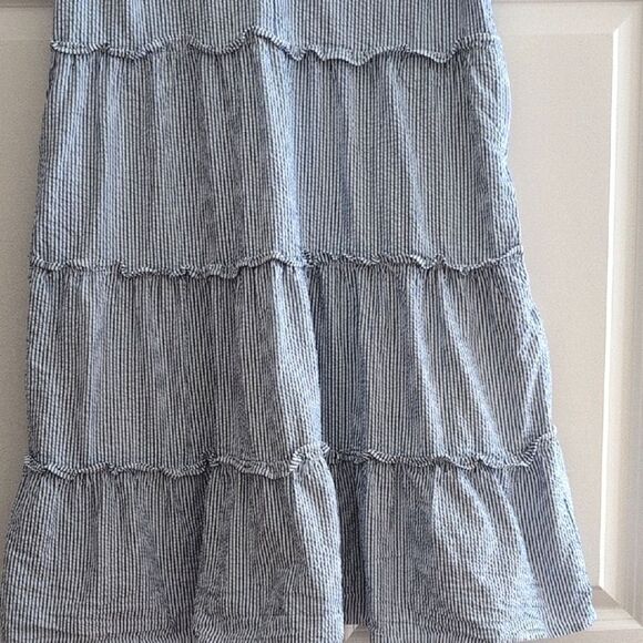 J.Crew Blue Striped Cotton Seersucker Ruffle Mini Dress Size 8 - Picture 6 of 12